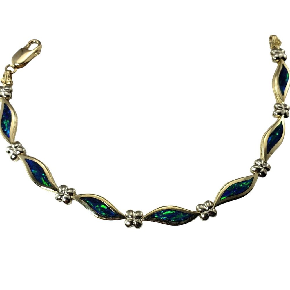 Vintage 14 Karat Yellow Gold Inlaid Opal Bracelet #15088